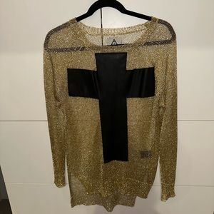 UNIF gold sheer chain link shirt with cross